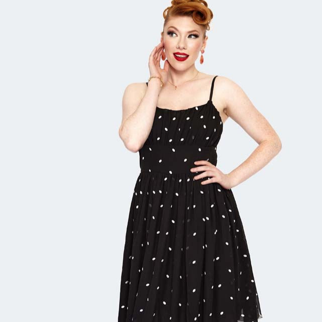 Curve 50's Polka Dot Flare Dress - Black