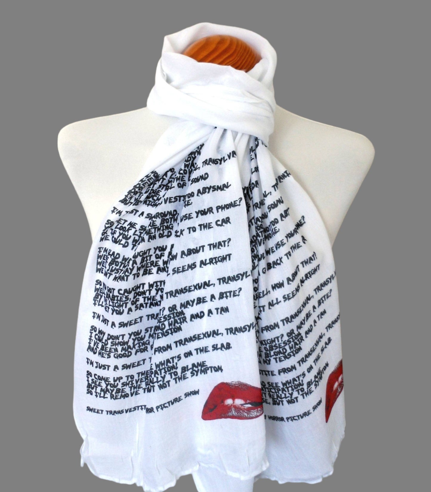 The Rocky Horror Picture Show Sweet Transvestite scarf. Cult Film scarf. The Rocky Horror gift.