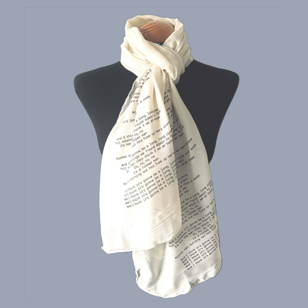 Elton John Rocket Man scarf. Song lyric scarf. Elton John gift.: Beige