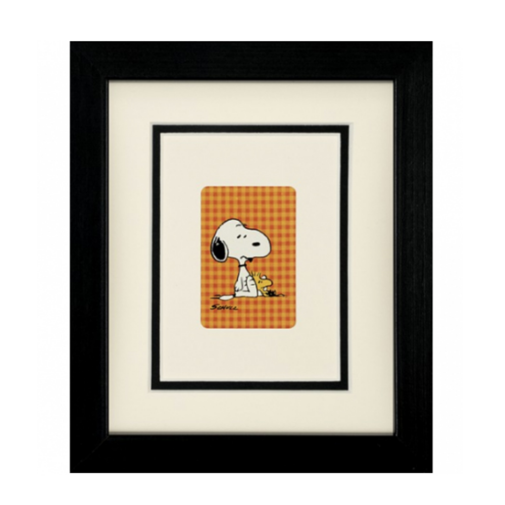 Snoopy on a chequered framed card