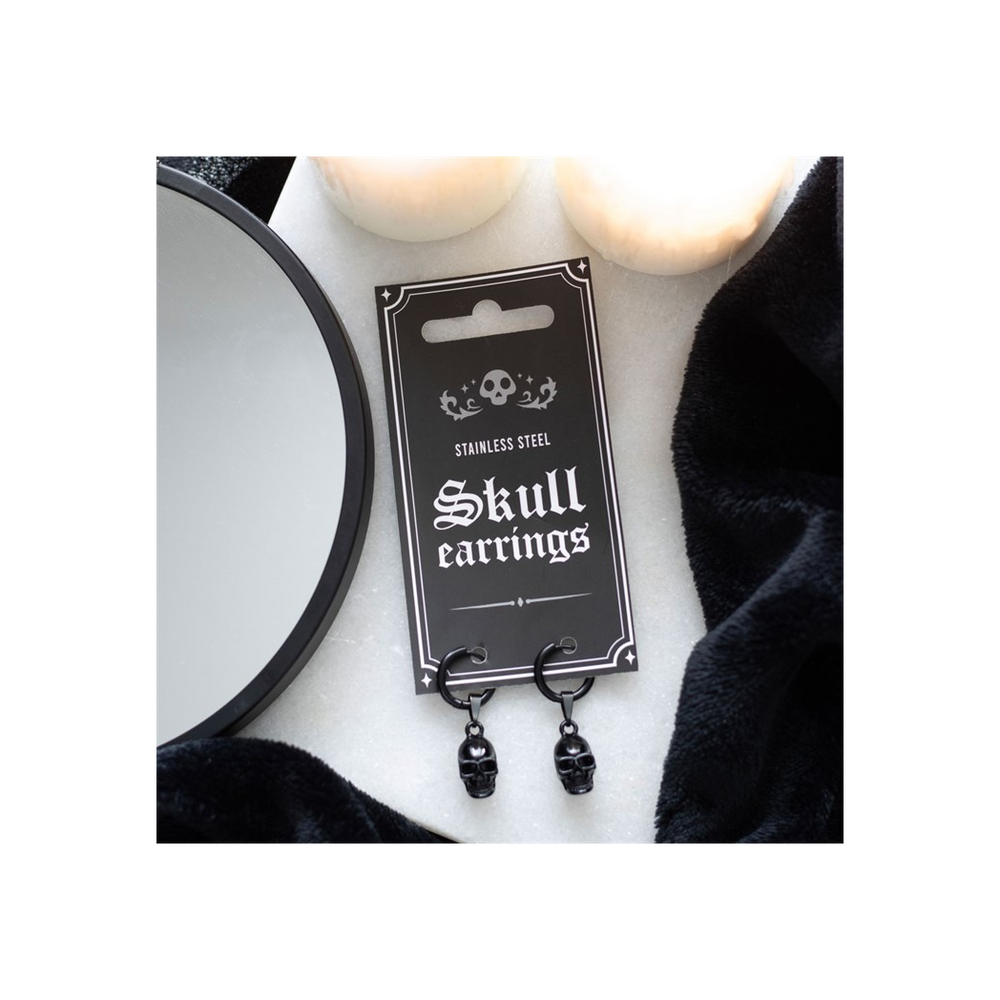 Black Stainless Steel Skull Earrings