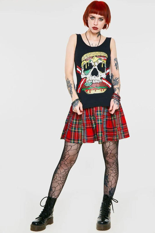 Zombie Skull Burger Tie Back Top